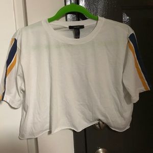 3 FOR $10 Retro White Crop Top with sleeve stripes